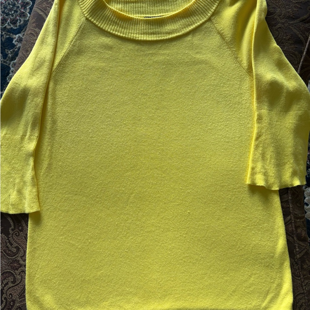 Talbots Yellow cotton Sweater with three quarter sleeves.